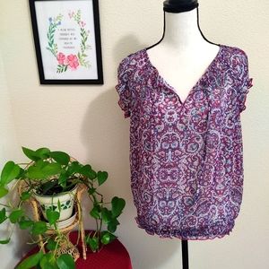Vintage Liz Claiborne Size Small Sheer Tie Front Paisley Blouse Y2K
